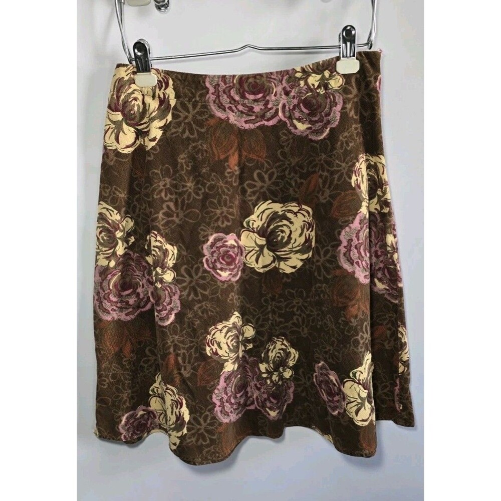 Vintage Brown Floral Knee Length Skirt Size 8 Cottagecore Y2K Earthy